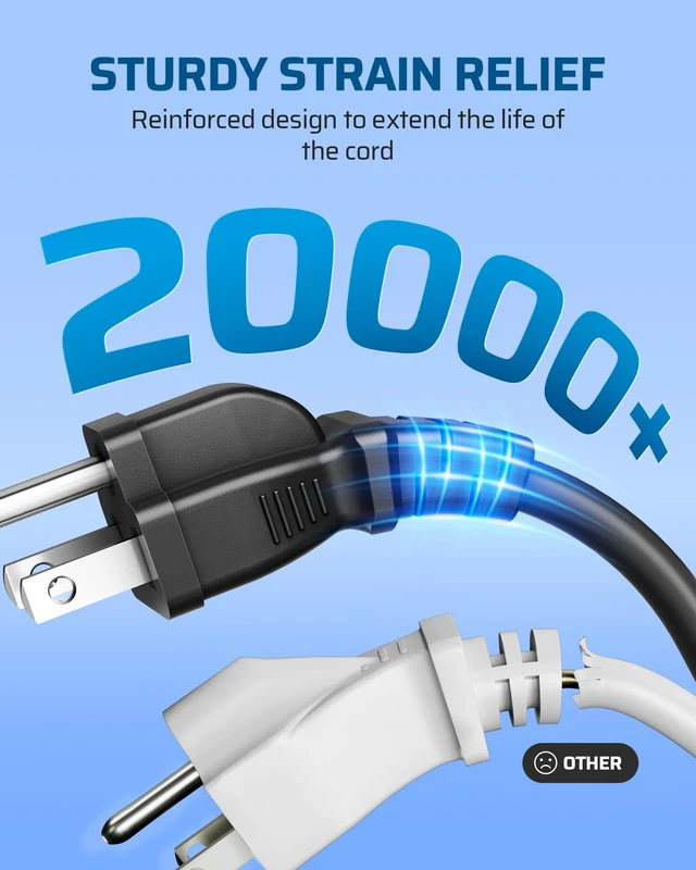 Alt view image 6 of 7 - 50FT 16/3 Outdoor Extension Cord, 125V/13A, Black, ETL Listed Storage Strap, 3 Prong SJTW Weatherproof Power Cable, Heavy-Duty Copper Construction, Ideal for Indoor/Outdoor Appliances