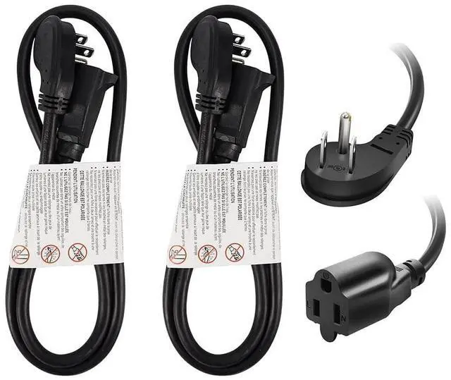 Main image of 2 Pack 3 Ft Indoor Short Flat Plug Extension Cord, Low Profile 3 Prong Grounded Flexible Black Power Cable for Laptops, Coffee Makers, Office Home Appliances, 16/3 Gauge 13A 125V 1625W ETL Listed