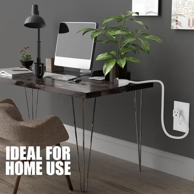 Alt view image 3 of 7 - 2-Outlet Extension Cord 6 FT, Pigtail 3 Prong Extension Power Cable, 45 Degree Plug Design, 16/3 Gauge Cold with Extra Socket on Plug, 13A 1625W 16AWG, Outlet Saver, Power Splitter, ETL Listed, White