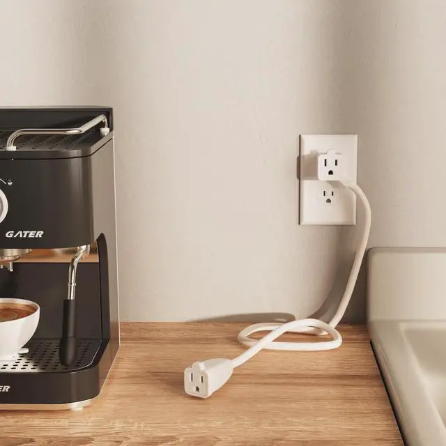Alt view image 4 of 7 - 2-Outlet Extension Cord 6 FT, Pigtail 3 Prong Extension Power Cable, 45 Degree Plug Design, 16/3 Gauge Cold with Extra Socket on Plug, 13A 1625W 16AWG, Outlet Saver, Power Splitter, ETL Listed, White