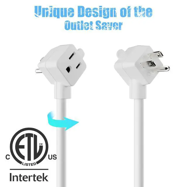 Alt view image 7 of 7 - 2-Outlet Extension Cord 6 FT, Pigtail 3 Prong Extension Power Cable, 45 Degree Plug Design, 16/3 Gauge Cold with Extra Socket on Plug, 13A 1625W 16AWG, Outlet Saver, Power Splitter, ETL Listed, White