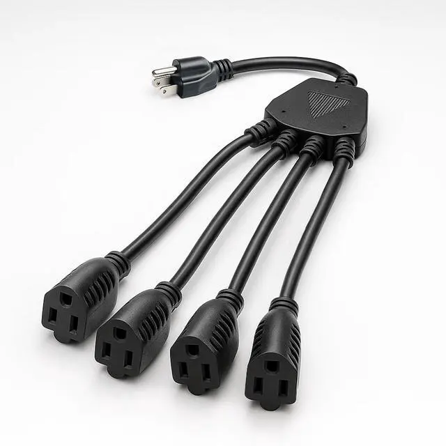 Main image of 1 to 4 Splitter Power Cord,3-Prong SJTW 16 Gauge/3C Extension Cord,1.5FT 4 Outlet Y Splitter Power Extension Cable,Black.