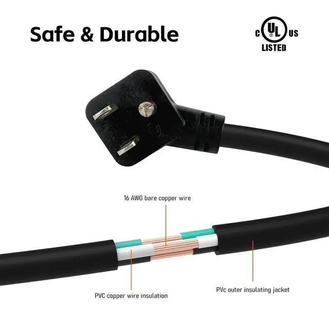 Alt view image 5 of 7 - 3 Ft Flat Plug Short Extension Cord, Angled 90°Plug Low Profile Appliance Extension Cord Outlet Saver 16AWG 13A SJTW 3-Prong Grounded Power Strip for Indoor Office, ETL Listed Black