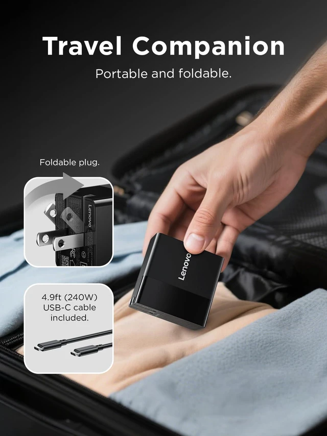 Alt view image 3 of 7 - 140W USB C Charger, GaN Power Adapter with 3-Port Fast Charging, PD 3.1 Compatible, Black, for ThinkPad, MacBook, iPhone, Samsung Galaxy, with 240W Cable