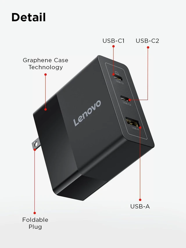 Alt view image 7 of 7 - 140W USB C Charger, GaN Power Adapter with 3-Port Fast Charging, PD 3.1 Compatible, Black, for ThinkPad, MacBook, iPhone, Samsung Galaxy, with 240W Cable