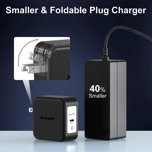 Alt view image 2 of 5 - 20V/6.75A (MAX 140W) Laptop GaN Charger for Dell, PD 3.1 Portable Fast Wall Charger with Foldable Plug and USB C Cable for Inspiron 14 Plus/5400 AIO/7700 AIO/15 7591/15 7501/XPS 13/15