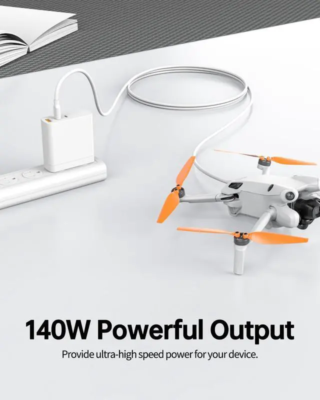 Alt view image 7 of 7 - 140W GaN USB C Fast Charger Fit for MacBook Pro/Air M5 M4 M3 M2 M1 Laptop16 15 14 13 Inch, Fit for DJI Air 3,Mavic 3 Pro,FlyCart 30 Remote Controller Portable Power Adapter Cord with 3 Charging Ports