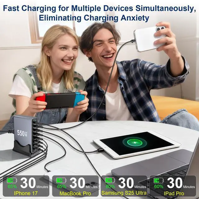 Alt view image 4 of 7 - 550W USB C Fast Charger Block, PD3.1 140W 8 Port USB Charging Station, GaN Pro PD PPS Fast Charging Station for Multiple Devices,Laptop Wall Charger Compatible with iPhone 17/iPad/MacBook etc