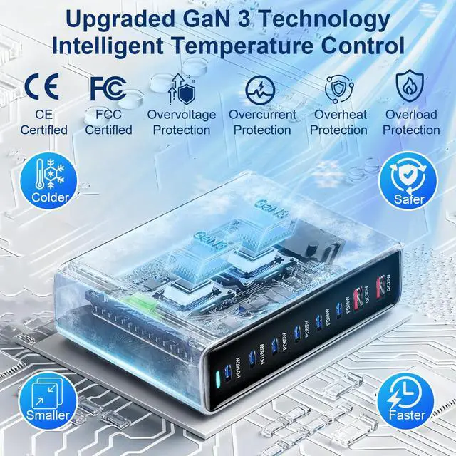 Alt view image 5 of 7 - 550W USB C Fast Charger Block, PD3.1 140W 8 Port USB Charging Station, GaN Pro PD PPS Fast Charging Station for Multiple Devices,Laptop Wall Charger Compatible with iPhone 17/iPad/MacBook etc