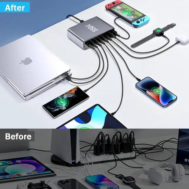Alt view image 7 of 7 - 550W USB C Fast Charger Block, PD3.1 140W 8 Port USB Charging Station, GaN Pro PD PPS Fast Charging Station for Multiple Devices,Laptop Wall Charger Compatible with iPhone 17/iPad/MacBook etc