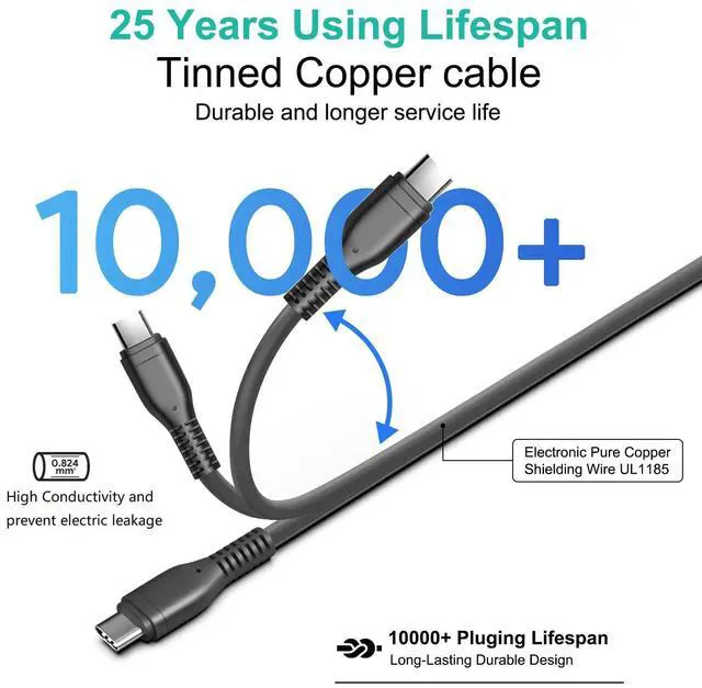 Alt view image 6 of 7 - 140W USB C Charger GaN-Based Ultra Compact Slim 10Ft PD3.1 USB-C Power Adapter for M4 MacBook Air Pro,Dell,Lenovo,MSI,HP Gaming Laptop PC,Docking Station,Avalon Nano 3 BTC,Anker 737 Power Bank