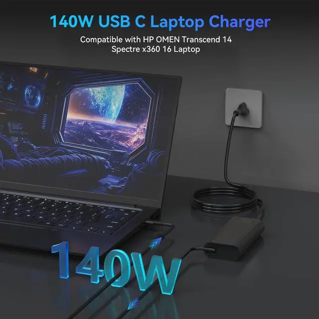 Alt view image 2 of 7 - 140W USB C Charger Replacement for HP Zbook 8 G1i G1ak G2a G2i | Compatible with HP ZBook Ultra G1a G1ak G1as 14" ZBook Firefly 14 16 G11 G10 OMEN Transcend 14-fb0000