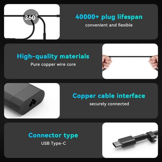 Alt view image 4 of 7 - 140W USB C Charger Replacement for HP Zbook 8 G1i G1ak G2a G2i | Compatible with HP ZBook Ultra G1a G1ak G1as 14" ZBook Firefly 14 16 G11 G10 OMEN Transcend 14-fb0000
