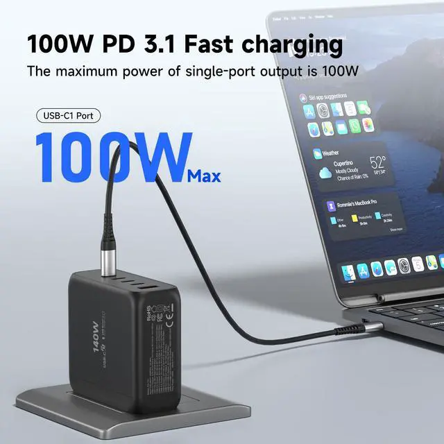 Alt view image 4 of 6 - 140W USB C Wall Charger Fast Charging Station, 5-Ports with 4 USB-C Ports +1 USB-A Ports PD & QC 3.0 Fast Charging, Adapter for MacBook Pro/Air,iPhone 17/16/Pro/Samsung Galaxy and More