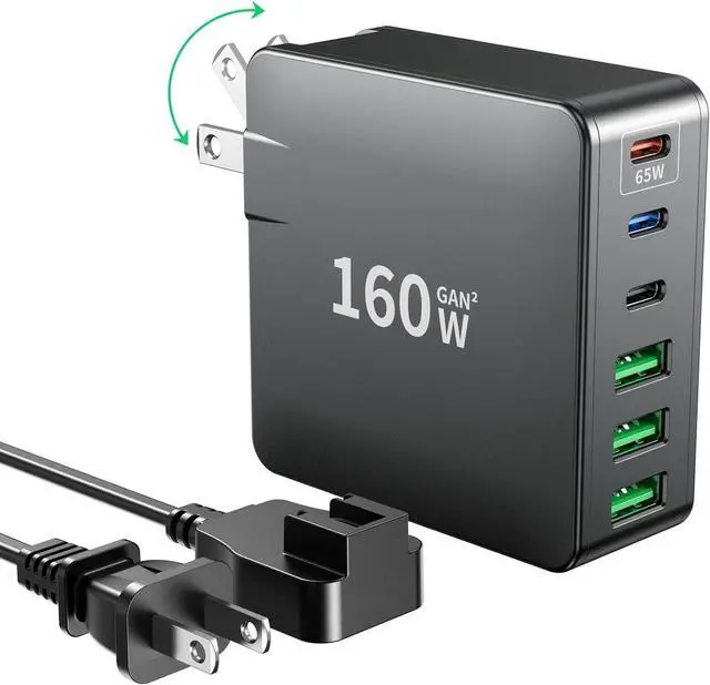 Main image of USB C Charger, 160W Fast GaN Compact Foldable Rapid Plug 6 Multiple Port PD Charging Station Laptop Power Adapter for MacBook Pro/Air and iPad Pro iPhone15/14/13. Galaxy Note20 S22 Pixel