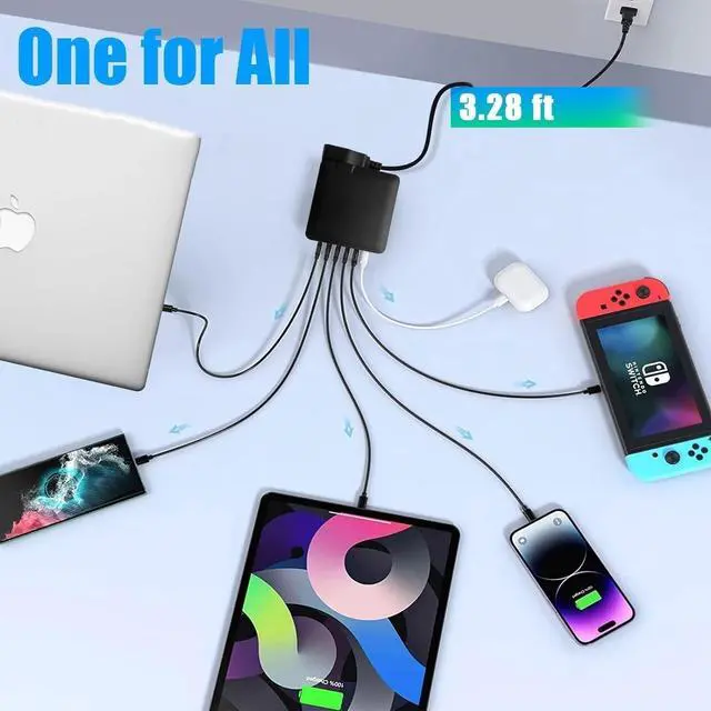 Alt view image 2 of 7 - USB C Charger, 160W Fast GaN Compact Foldable Rapid Plug 6 Multiple Port PD Charging Station Laptop Power Adapter for MacBook Pro/Air and iPad Pro iPhone15/14/13. Galaxy Note20 S22 Pixel