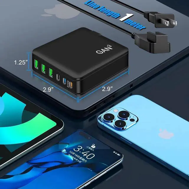 Alt view image 4 of 7 - USB C Charger, 160W Fast GaN Compact Foldable Rapid Plug 6 Multiple Port PD Charging Station Laptop Power Adapter for MacBook Pro/Air and iPad Pro iPhone15/14/13. Galaxy Note20 S22 Pixel
