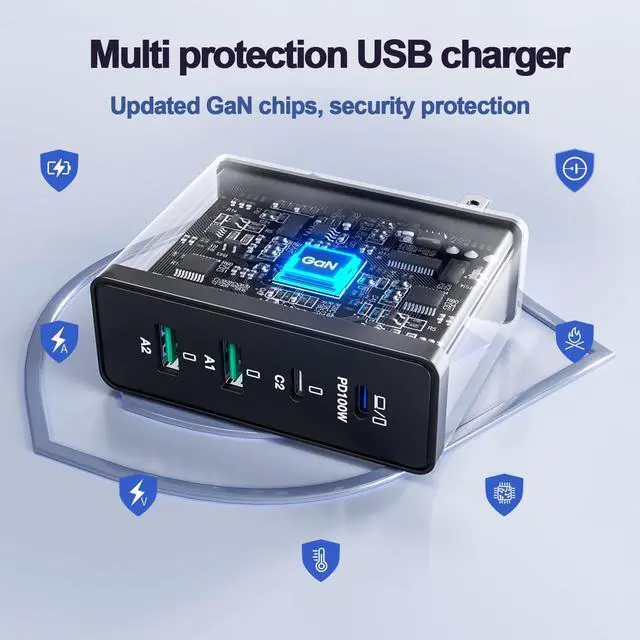 Alt view image 7 of 7 - 140W USB C Charger, GaN Laptop Charger PD3.0 PPS Wall Charger 4 Port mit 2M Cable Fast Charging Compatible with MacBook Pro/Air/Dell/iPhone/Galaxy/Laptop/Tablet/Mobile