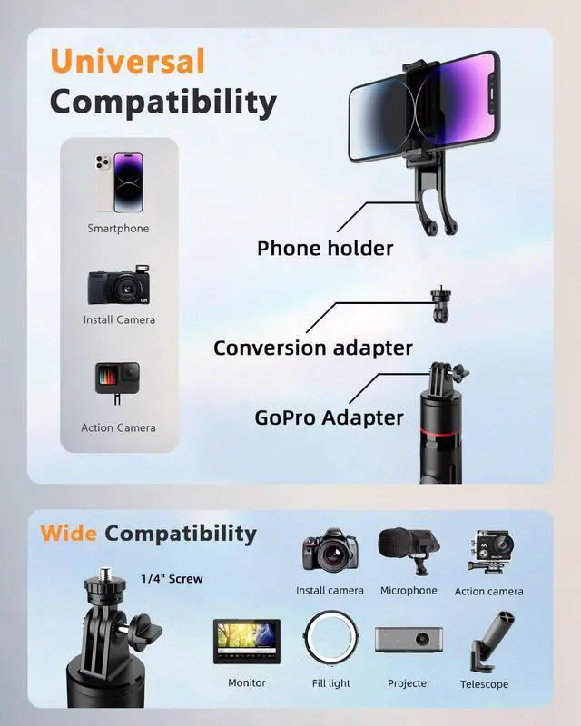 Alt view image 5 of 7 - 67" Camera Tripod & Phone Selfie Stick, Lightweight Portable Travel Tripod Stand with Wireless Remote, Auto Pop Open Tripod,Compatible with Phone/iPhone/Camera for Photography & Vlogging