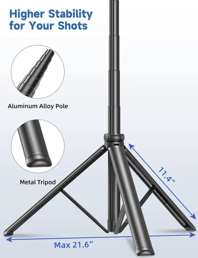 Alt view image 2 of 7 - 75" Phone Tripod, Selfie Stick with Remote and Phone Holder, Extendable Tripod for iPhone, Aluminum Cellphone TripodStand 360° Rotation Travel Tripods Compatible with iPhone Android, GoPro