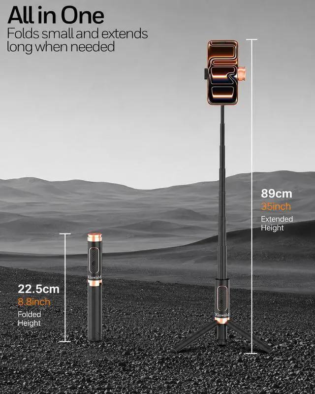 Alt view image 3 of 7 - Selfie Stick Tripod for iPhone & Android, 35" Portable Phone Tripod Stand with Bluetooth Remote, 8.8" Mini Travel Tripod, Cell Phone Tripod for Video Recording, 1/4 Screw for Action Camera
