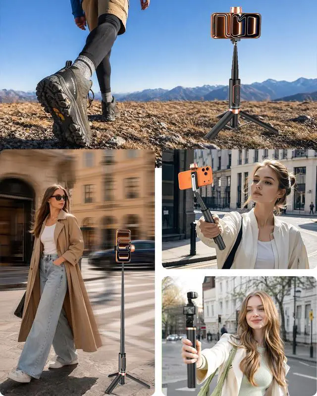 Alt view image 6 of 7 - Selfie Stick Tripod for iPhone & Android, 35" Portable Phone Tripod Stand with Bluetooth Remote, 8.8" Mini Travel Tripod, Cell Phone Tripod for Video Recording, 1/4 Screw for Action Camera