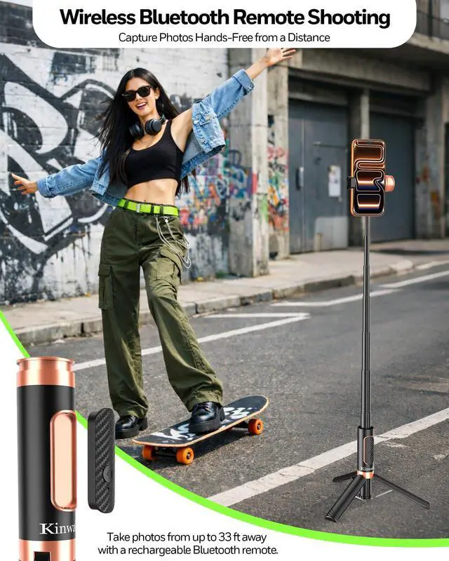 Alt view image 5 of 7 - Selfie Stick Tripod for iPhone & Android, 35" Portable Phone Tripod Stand with Bluetooth Remote, 8.8" Mini Travel Tripod, Cell Phone Tripod for Video Recording, 1/4 Screw for Action Camera