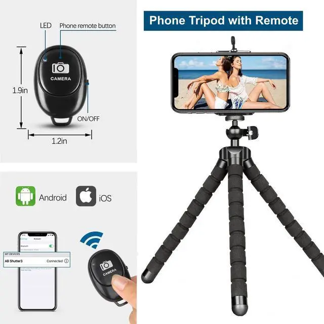 Alt view image 5 of 6 - Flexible Tripod with Wireless Remote, Portable Mini Phone Tripod for iPhone Android, GoPro & Small DSLR Cameras, Metal & Rubber Coating, Ideal for Travel Vlogging Selfies