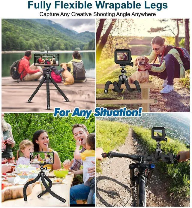 Alt view image 3 of 6 - Flexible Tripod with Wireless Remote, Portable Mini Phone Tripod for iPhone Android, GoPro & Small DSLR Cameras, Metal & Rubber Coating, Ideal for Travel Vlogging Selfies