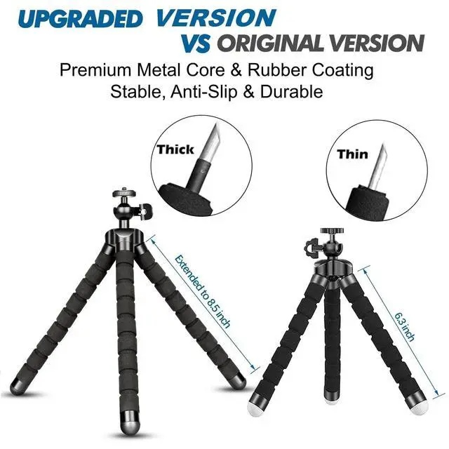 Alt view image 2 of 6 - Flexible Tripod with Wireless Remote, Portable Mini Phone Tripod for iPhone Android, GoPro & Small DSLR Cameras, Metal & Rubber Coating, Ideal for Travel Vlogging Selfies