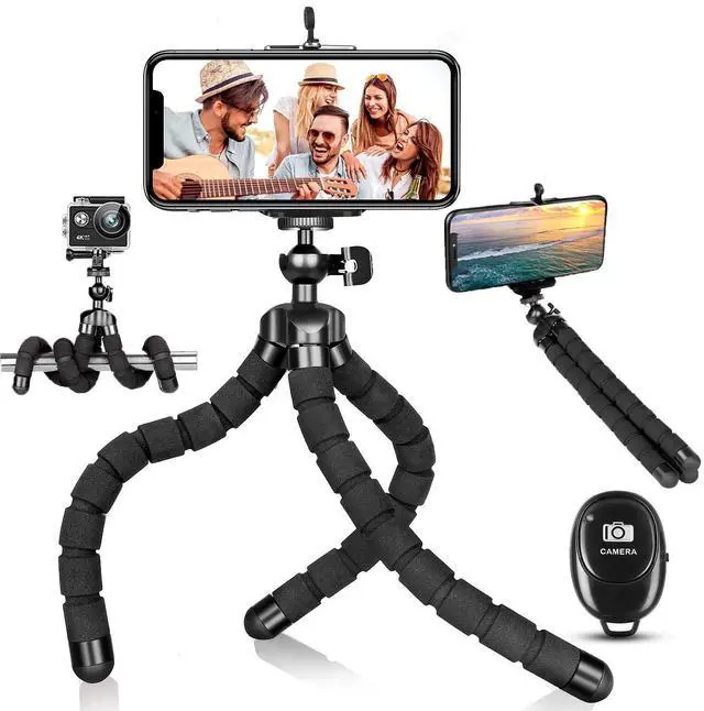 Main image of Flexible Tripod with Wireless Remote, Portable Mini Phone Tripod for iPhone Android, GoPro & Small DSLR Cameras, Metal & Rubber Coating, Ideal for Travel Vlogging Selfies