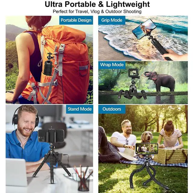Alt view image 6 of 6 - Flexible Tripod with Wireless Remote, Portable Mini Phone Tripod for iPhone Android, GoPro & Small DSLR Cameras, Metal & Rubber Coating, Ideal for Travel Vlogging Selfies
