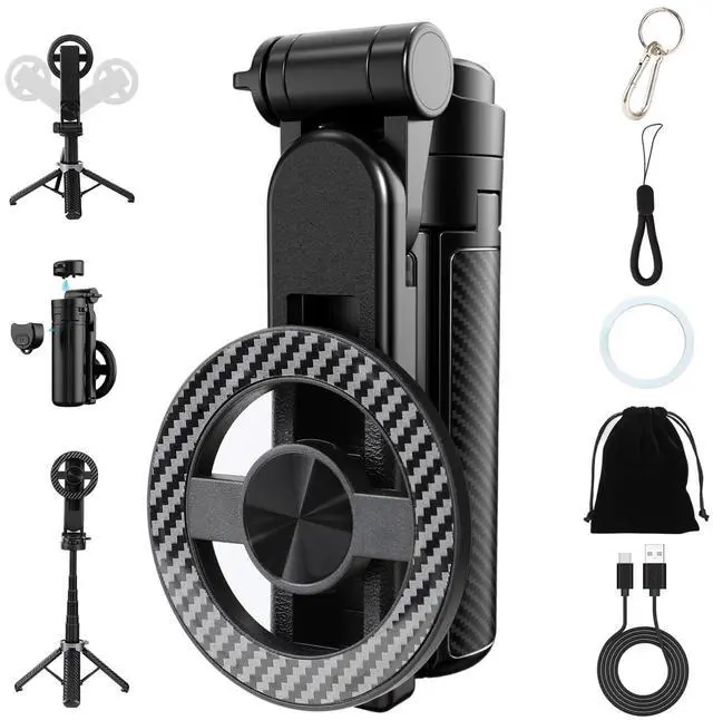Main image of 4-in-1 Multifunctional Magnetic Selfie Stick,Universal 360° Rotation Phone Tripod with Wireless Remote,Portable Extendable Mag Tripod,for Video Recording & Vlog,for iPhone & Android(Black)