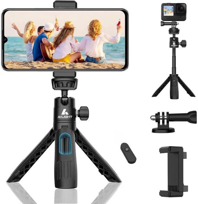 Main image of 11.2" Mini Tripod for iPhone, Selfie Stick with Wireless Remote,Portable Extendable,Upgraded Phone Clip & Action Camera Adapter Phone Holder for Video Recording (Matte Black)