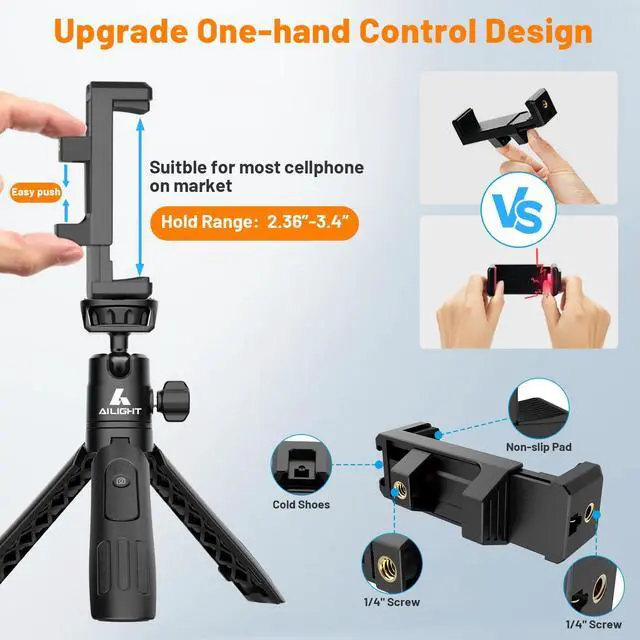 Alt view image 2 of 6 - 11.2" Mini Tripod for iPhone, Selfie Stick with Wireless Remote,Portable Extendable,Upgraded Phone Clip & Action Camera Adapter Phone Holder for Video Recording (Matte Black)