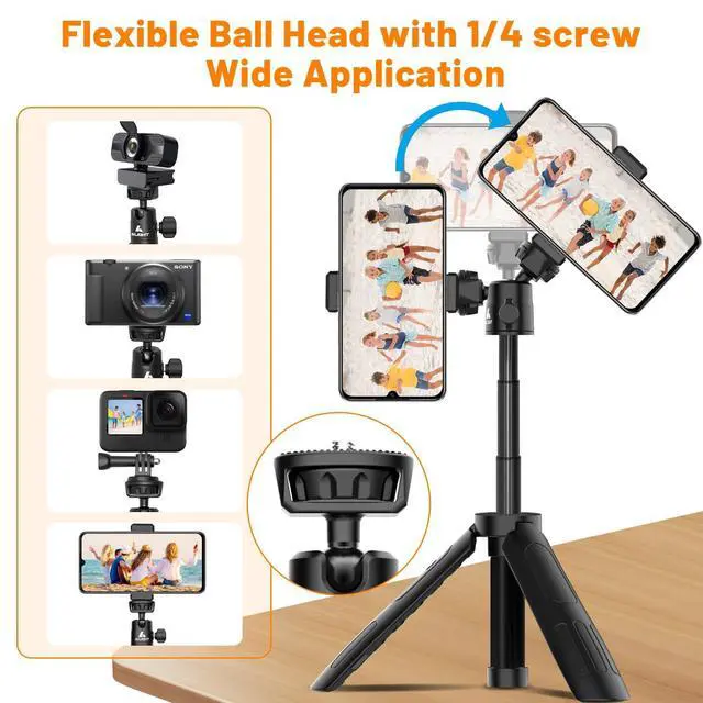Alt view image 4 of 6 - 11.2" Mini Tripod for iPhone, Selfie Stick with Wireless Remote,Portable Extendable,Upgraded Phone Clip & Action Camera Adapter Phone Holder for Video Recording (Matte Black)