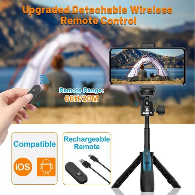 Alt view image 3 of 6 - 11.2" Mini Tripod for iPhone, Selfie Stick with Wireless Remote,Portable Extendable,Upgraded Phone Clip & Action Camera Adapter Phone Holder for Video Recording (Matte Black)