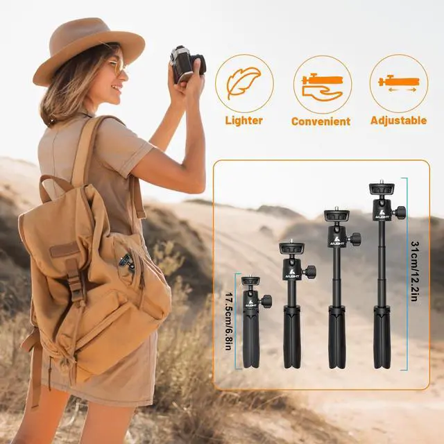Alt view image 5 of 6 - 11.2" Mini Tripod for iPhone, Selfie Stick with Wireless Remote,Portable Extendable,Upgraded Phone Clip & Action Camera Adapter Phone Holder for Video Recording (Matte Black)
