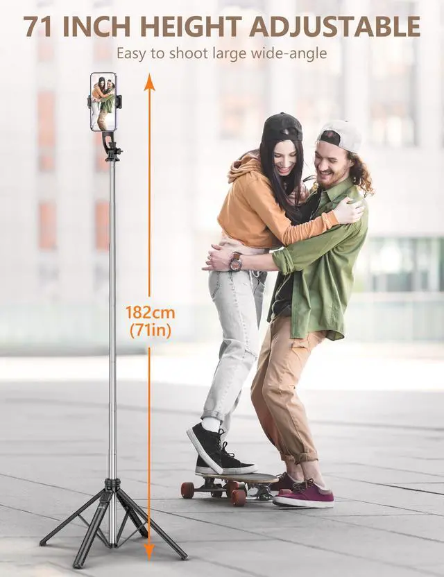 Alt view image 3 of 7 - 71" Selfie Stick Tripod, All in One Quadripod with Remote & Phone Holder, Extendable Cell Phone Tripod, Travel Tripod Stand Compatible with for Cell Phone & Camera, iPhone, Android,Video Recording