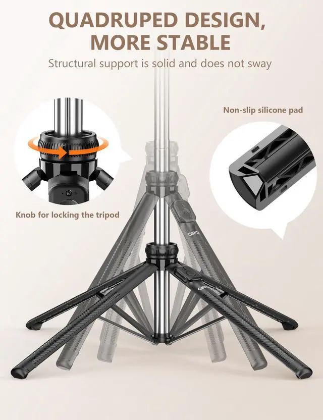 Alt view image 2 of 7 - 71" Selfie Stick Tripod, All in One Quadripod with Remote & Phone Holder, Extendable Cell Phone Tripod, Travel Tripod Stand Compatible with for Cell Phone & Camera, iPhone, Android,Video Recording