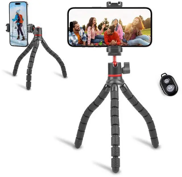 Main image of Portable Phone Tripod with Wireless Remote and Clip, Flexible Cell Phone Tripod Stand for Video Recording/Vlogging/Selfie