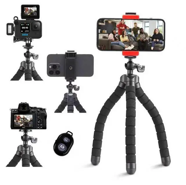 Main image of Octopus Phone Holder Portable Flexible Cell Phone Tripod, Mini Travel Camera Stand, Compatible with iPhone, Android, GoPro, Black(ATAY-11-1)