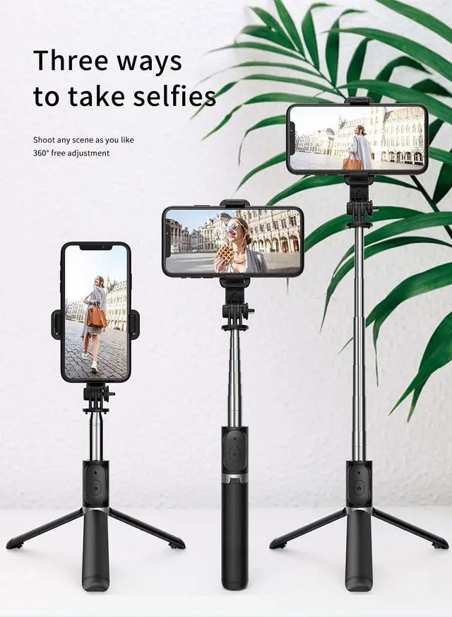 Alt view image 2 of 6 - Phone Tripod Stand & Selfie Stick Tripod, All in One Cell Phone Tripod, Cellphone Tripod with Wireless Remote and Phone Holder, Portable, Lightweight,Compatible with All Phones(Black)