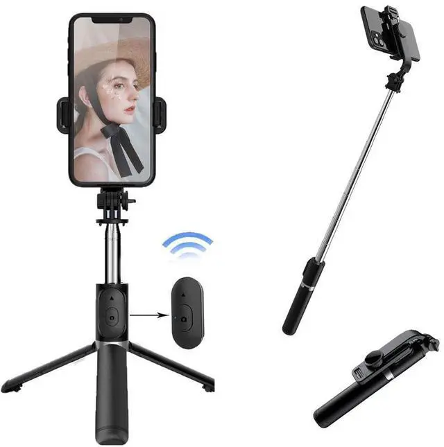 Main image of Phone Tripod Stand & Selfie Stick Tripod, All in One Cell Phone Tripod, Cellphone Tripod with Wireless Remote and Phone Holder, Portable, Lightweight,Compatible with All Phones(Black)