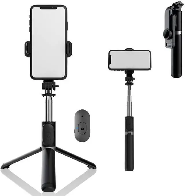 Alt view image 4 of 6 - Phone Tripod Stand & Selfie Stick Tripod, All in One Cell Phone Tripod, Cellphone Tripod with Wireless Remote and Phone Holder, Portable, Lightweight,Compatible with All Phones(Black)