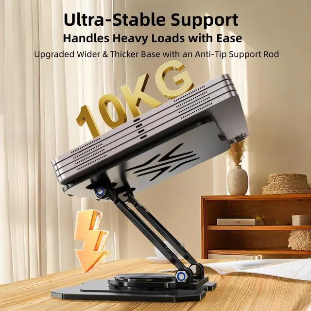 Alt view image 4 of 6 - Ultra-Stable 360° Rotatable Metal Tablet Stand, Adjustable Folding Desktop Stand for iPad/iPhone/Switch, Universal Use for Office/Movie/Studying/Drawing/Gaming, Silver