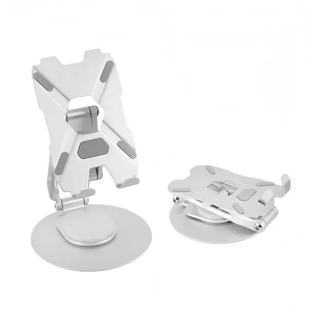 Main image of All-Metal Cell Phone Stand 360° Rotatable & Height Adjustable - 25KG Super Load-Bearing, Foldable Desk Stand for Phone, Compatible with iPhone 17/16/15/14, Kindle eBook, Silver