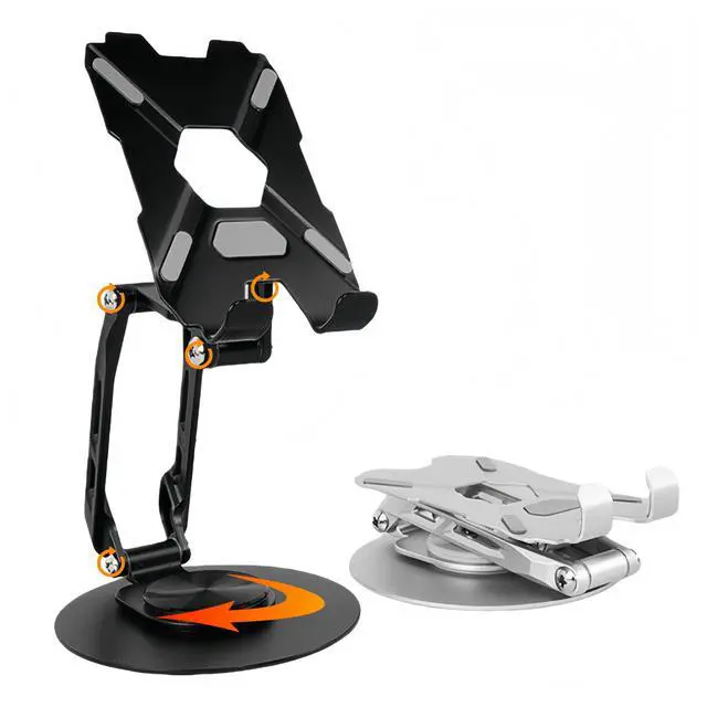 Alt view image 3 of 7 - All-Metal Cell Phone Stand 360° Rotatable & Height Adjustable - 25KG Super Load-Bearing, Foldable Desk Stand for Phone, Compatible with iPhone 17/16/15/14, Kindle eBook, Silver