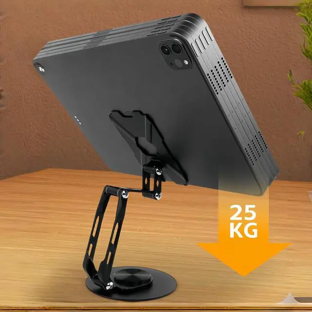 Alt view image 5 of 7 - All-Metal Cell Phone Stand 360° Rotatable & Height Adjustable - 25KG Super Load-Bearing, Foldable Desk Stand for Phone, Compatible with iPhone 17/16/15/14, Kindle eBook, Silver