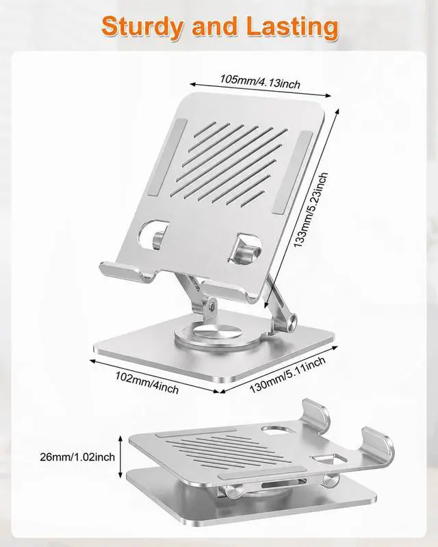 Alt view image 5 of 6 - iPad Stand Tablet Stand for Desk, 360° Rotating Aluminum Foldable Holder Stand, Portable Monitor Stand for 4.7-12.9" iPad Pro/Air/Mini, Kindle, Galaxy Tab (Silver)